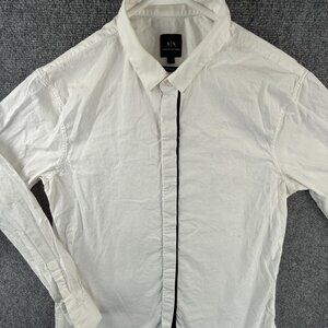 Armani Exchange White Hidden Buttons Shirt Men Long Sleeve Large Regular Fit